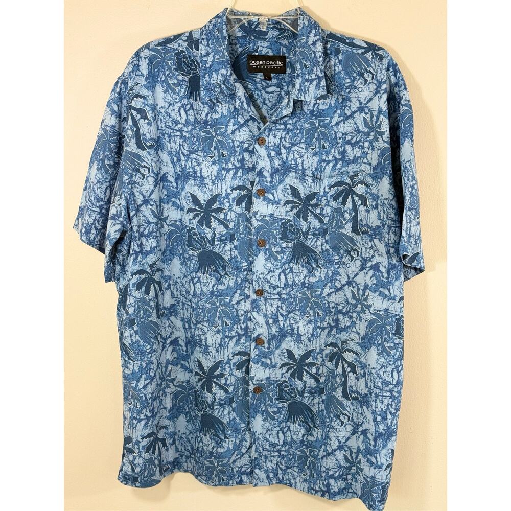 Vtg Ocean Pacific Distressed Rayon Hawaiian Shirt Surf Y2K